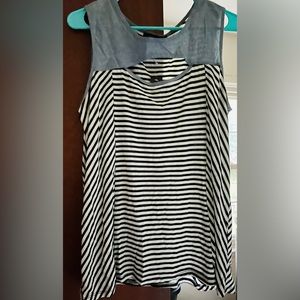 Cute tank with stripes and light denim accent. Size XL